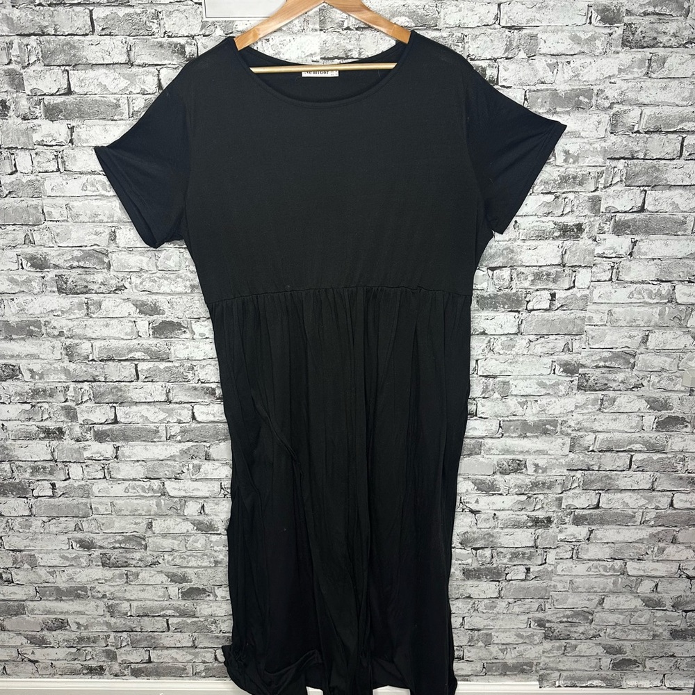 EUC Nemidor Black Midi Sheath Dress Crew Neck Short Sleeve Size 26